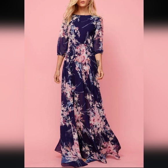 Yumi Kim Woodstock Floral Print Maxi Dress Botanical Garden Floral Navy Size L - Picture 1 of 6